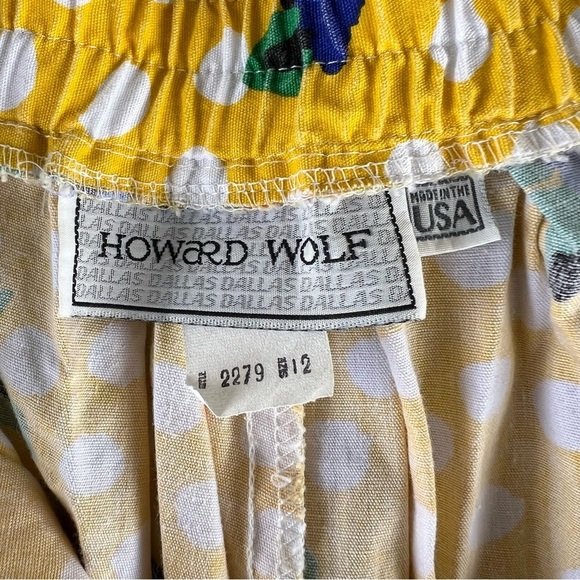 VTG Wide-Leg Culotte Shorts Bright Yellow Floral Polka Dot Howard Wolf USA Sz 12 - Picture 9 of 10